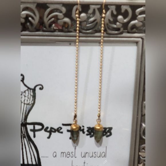 HANDMADE LABRODORITE CRYSYAL LONG HANGING GP EARRINGS - Picture 3 of 7